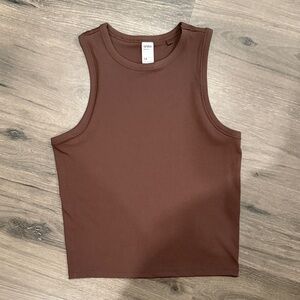 Brown Sleeveless Ribbed Tank Top